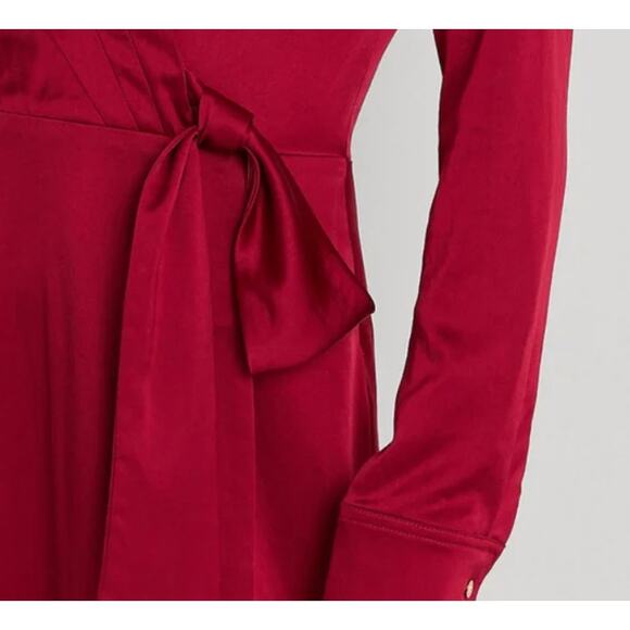 Lauren Ralph Lauren Women's Charmeuse Surplice Dress in Classic Red - Picture 2 of 4